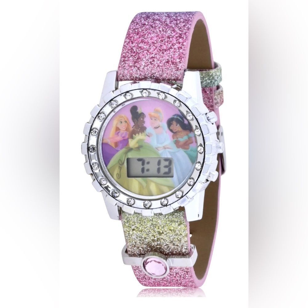 Disney Princess Flashing Unisex Child LCD Watch with Pink Stone